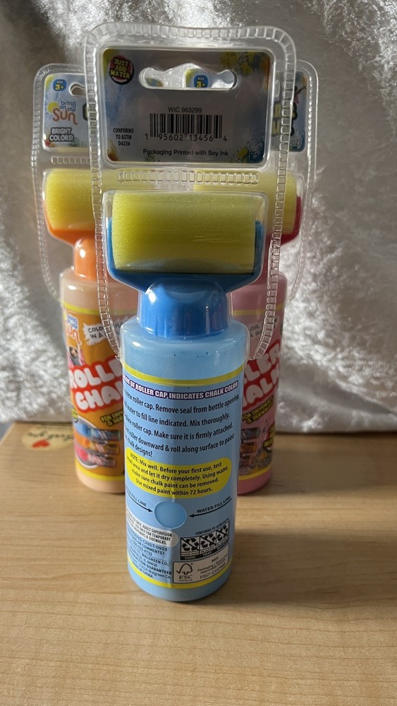 🆕3- Chalk Roller With Stencils 3 Pack Creative Fun Orange, Pink, And Blue