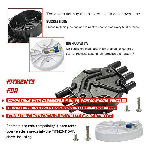 Ignition Distributor Cap and Rotor Kit Compaitble with 4.3L Distributor Cap