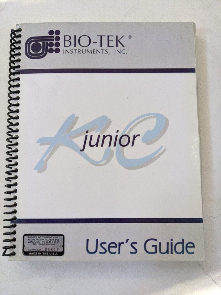 Bio-Tek instruments KC junior - Instruction Book / User Guide