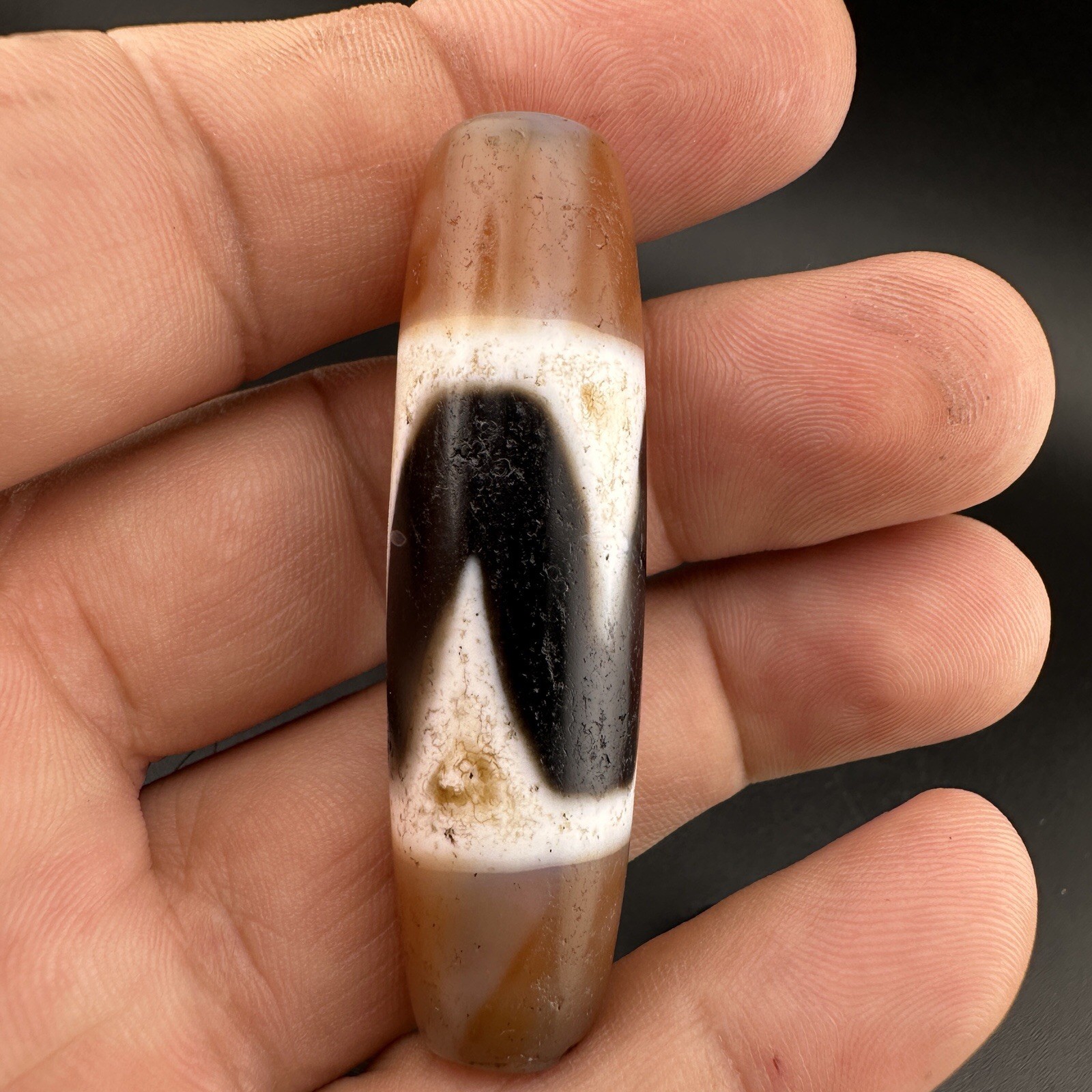 Indo Tibetan Himalayan Agate Dzi Amulet Prayer Pendant Bead Rare