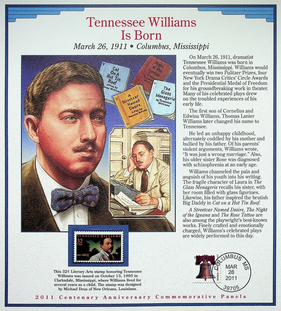 Tennessee Williams Birth Stamp Panel • 2011 Centenary Commemorative