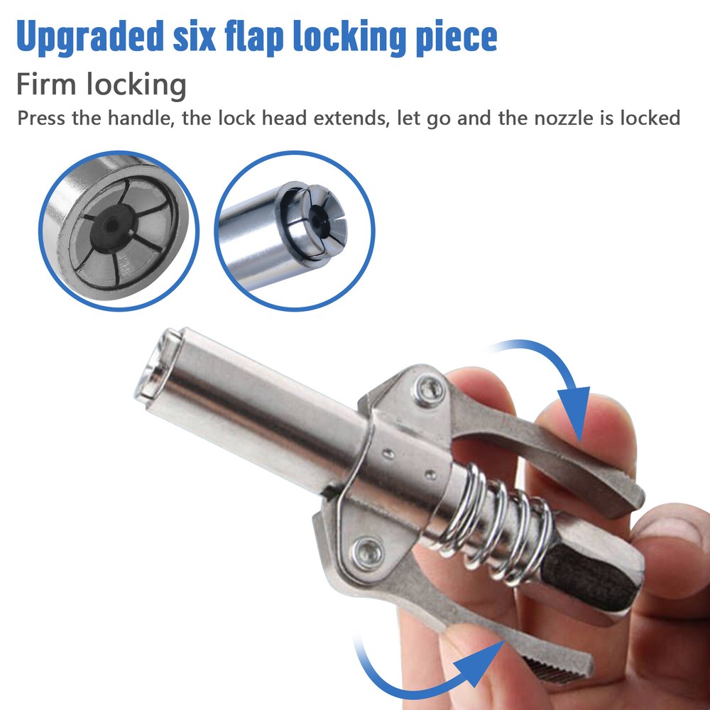 1/8"NPTGrease Gun Coupler Quick Release Lock On Coupling w/Hose Adapter Set For