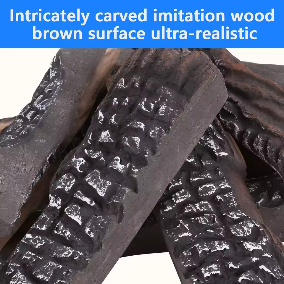 Ceramic Gas Logs for Fireplace Heat-Resistant, Realistic Stackable indoor 10pcs