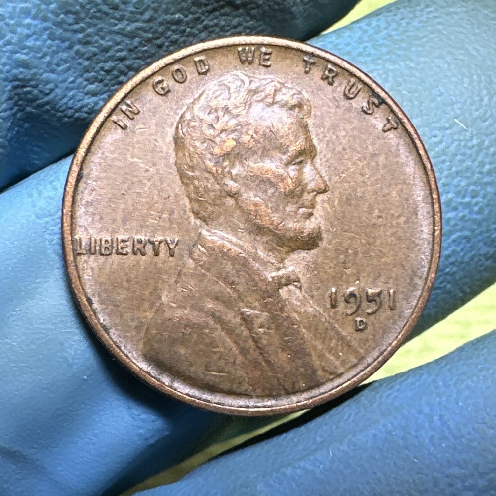 1951 D Lincoln Wheat Cent Error Filled "5" In 1951 Date
