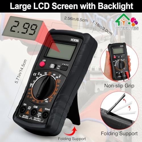 Digital Multimeter Pocket, Multifunction Battery Tester with Backlight Black