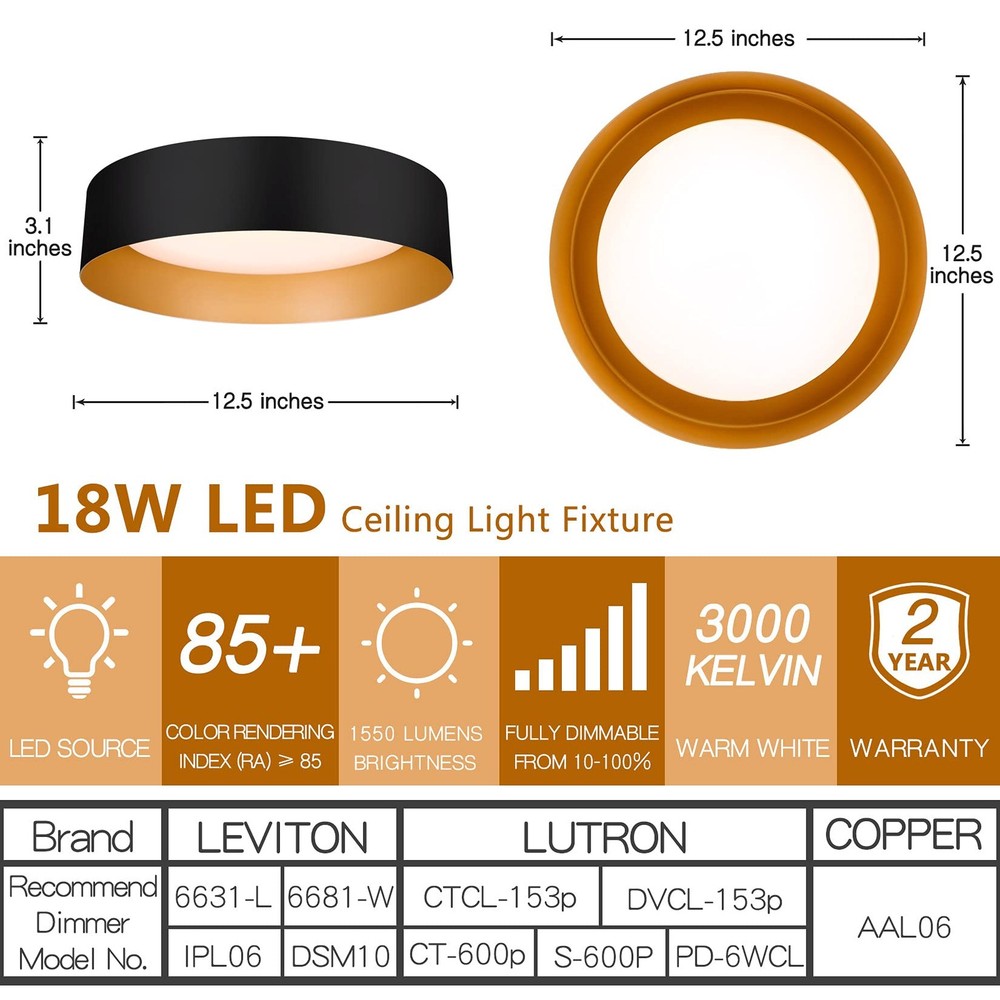 Flush Mount Ceiling Light,12.5 inch LED Ceiling Light Fixture,Matte Black wit...