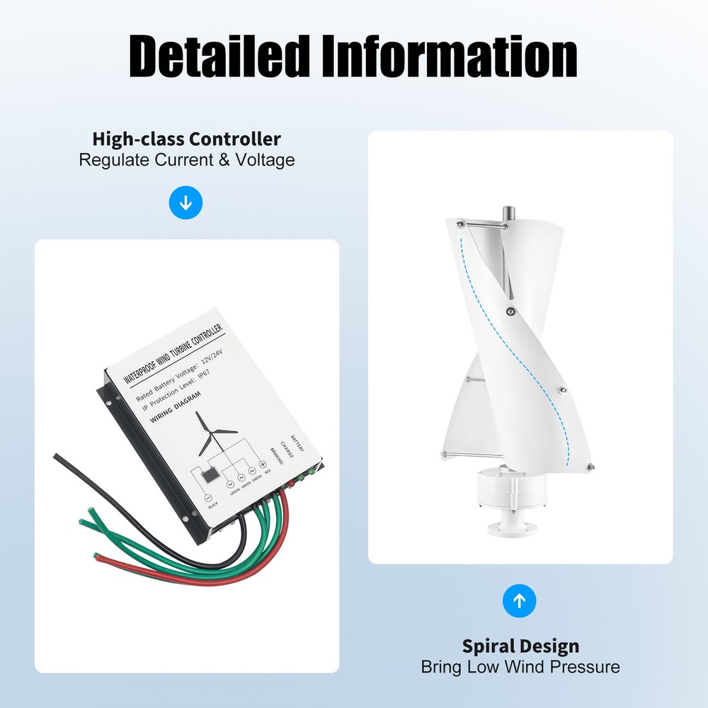 Vertical Axis Wind Turbine Generator w/Controller, Wind Turbine Wind Turbine