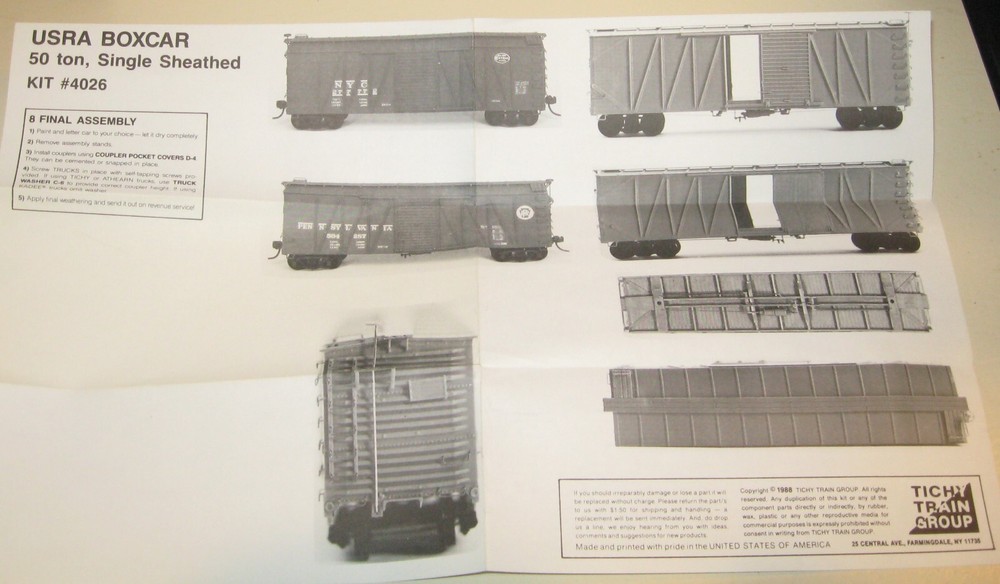 TICHEY TRAIN GROUP #4026 USRA SINGLE SHEATH BOXCAR KIT
