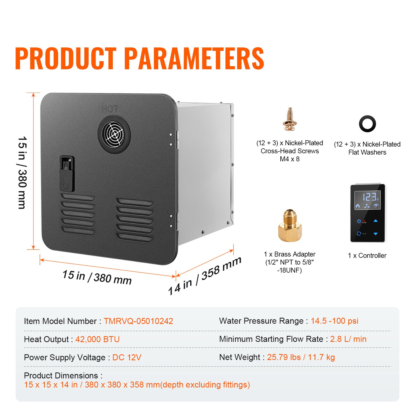 Uimoso RV Tankless Water Heater 15x15 in Propane Gas 42000BTU with Controller