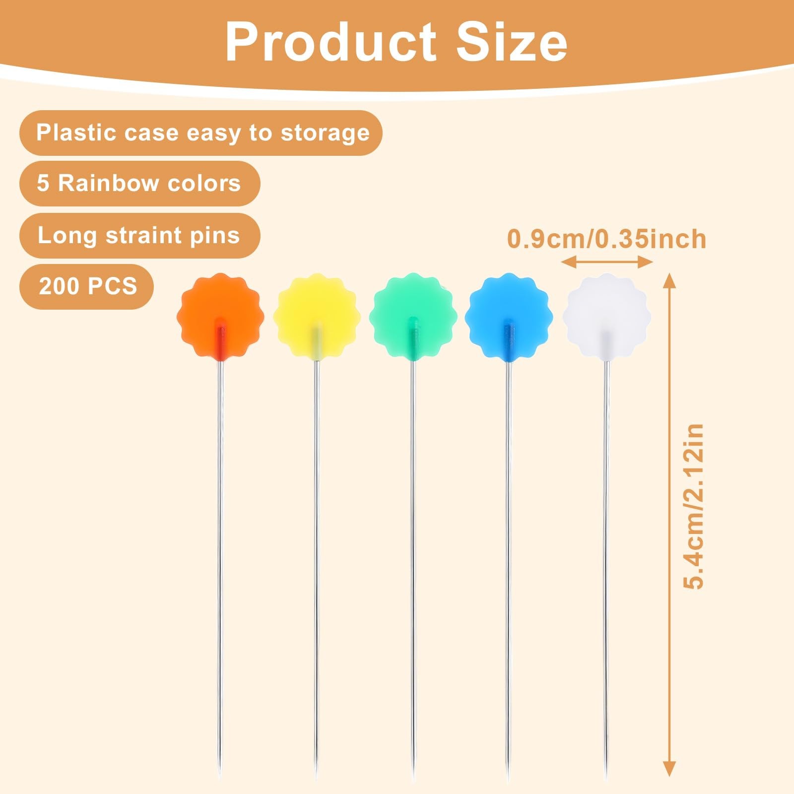 200 PCS Flat Head Sewing Pins Straight Pins with Colored Flower Heads Quilting P