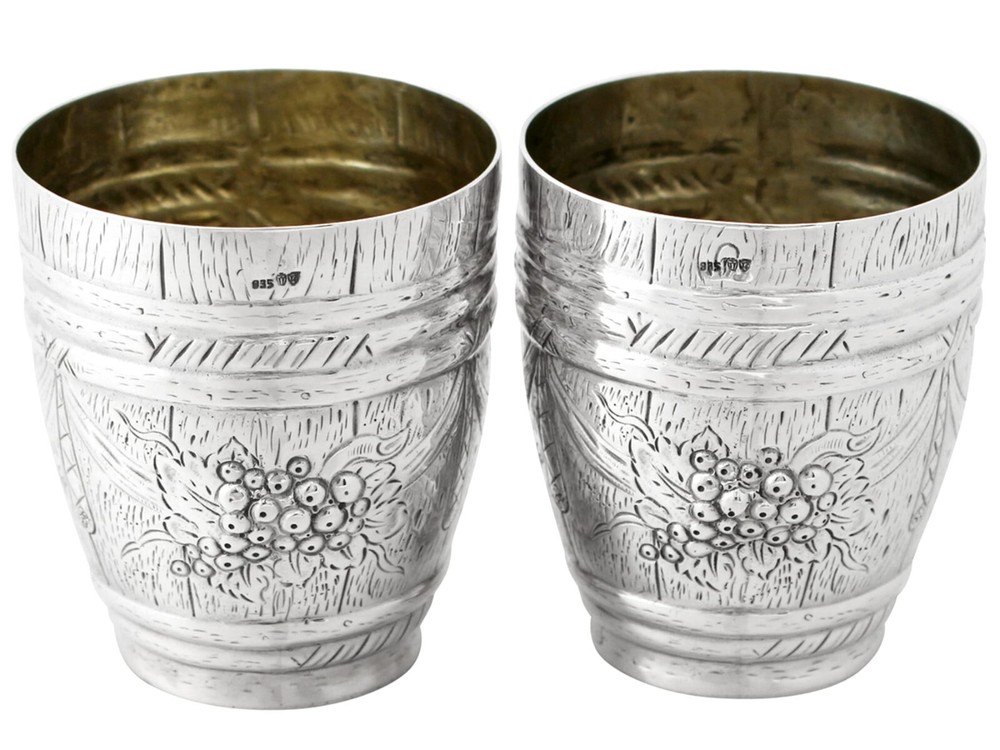 Antique German Silver Beakers Circa 1900 218g