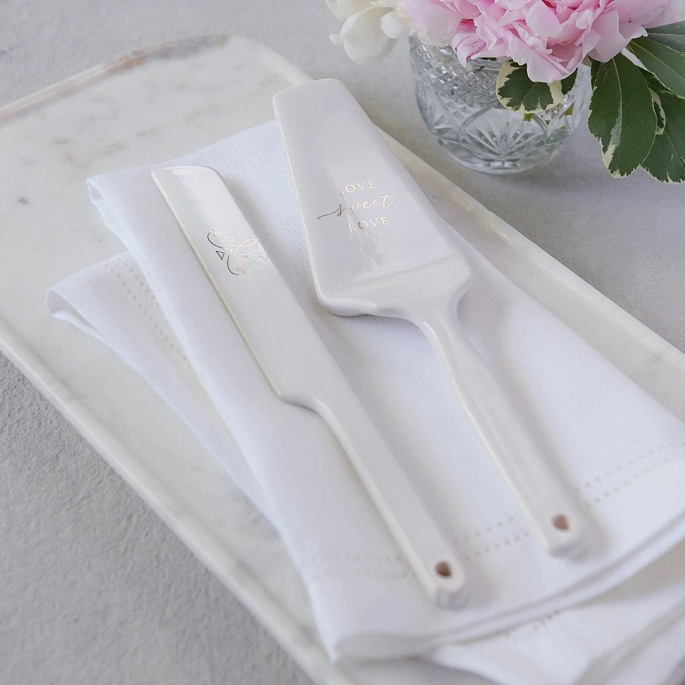 White and Gold Cake Serving Set