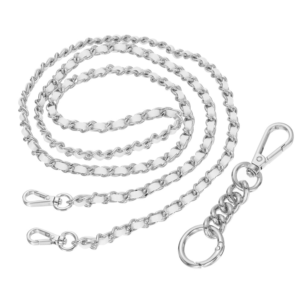 Purse Chain Strap, 47.2" Woven Strap Chains with Extended Chain, Silver/White