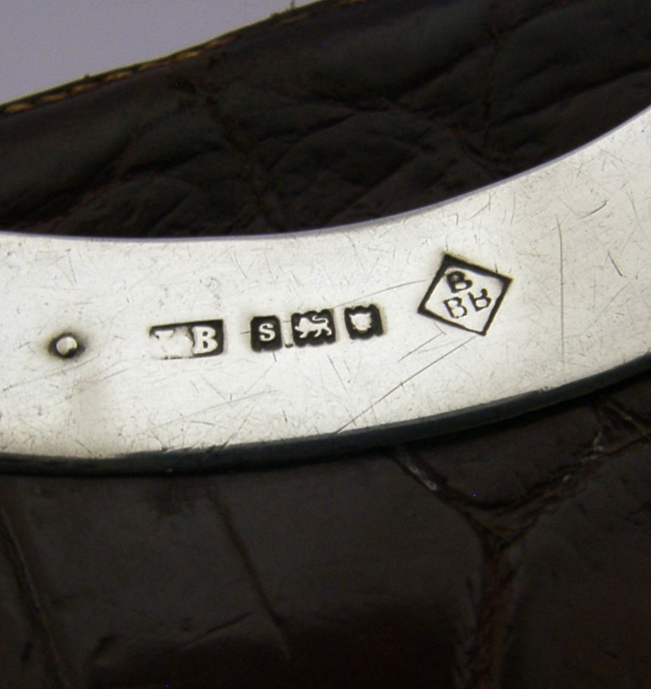 CROCODILE SKIN LEATHER STERLING SILVER CIGAR CASE BLUMFELDS 1913 ANTIQUE