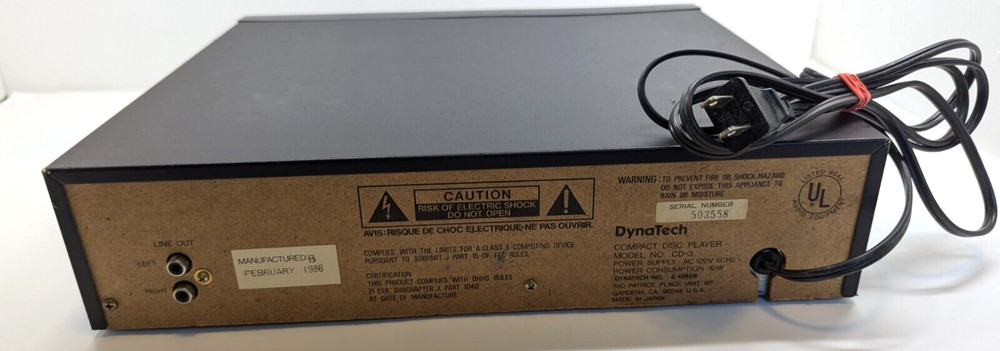 Rare 1986 DynaTech CD-3 Compact Disc Digital Audio CD Player Japan (Working)