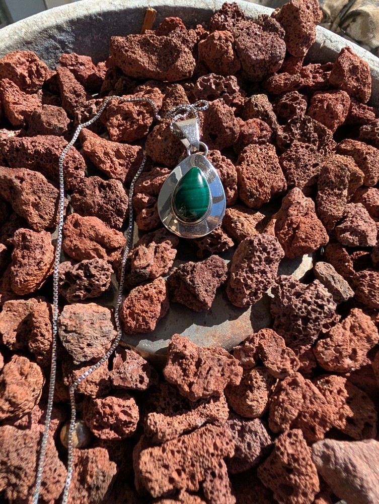 Native American Malachite Pendant with SS chain