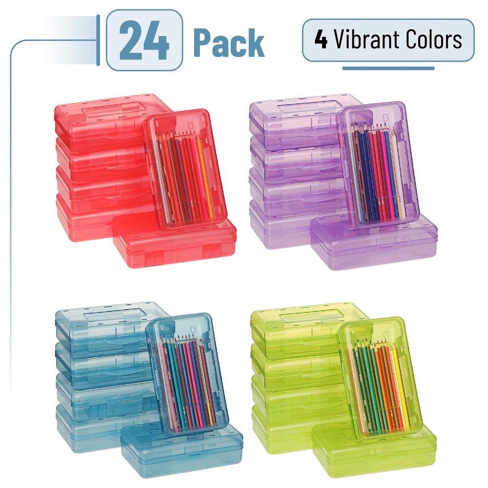 Mr. Pen 24-Pack Pencil Box Bulk Assorted Colors Durable Plastic Storage Case