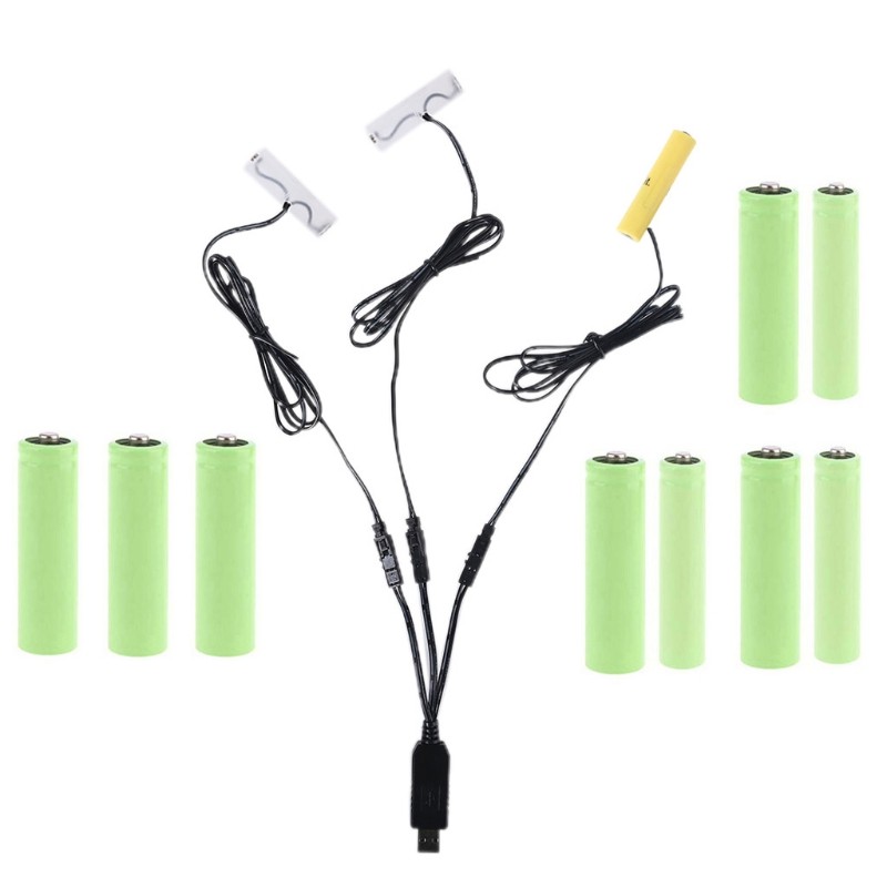 2AA + AAA Battery Eliminator USB Power Supply Cable Replace 1-4pcs 1.5V Battery