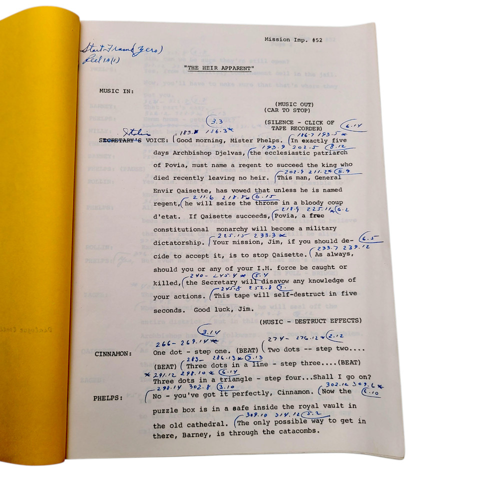 MISSION IMPOSSIBLE 1969 TV Show Dialogue Continuity Script +Spotting Script Vtg