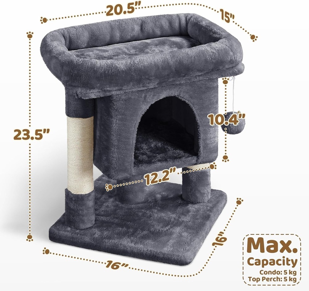 23.5in Modern Cat Tree Tower with Snug Plush Comfort & Durable Scratching Posts