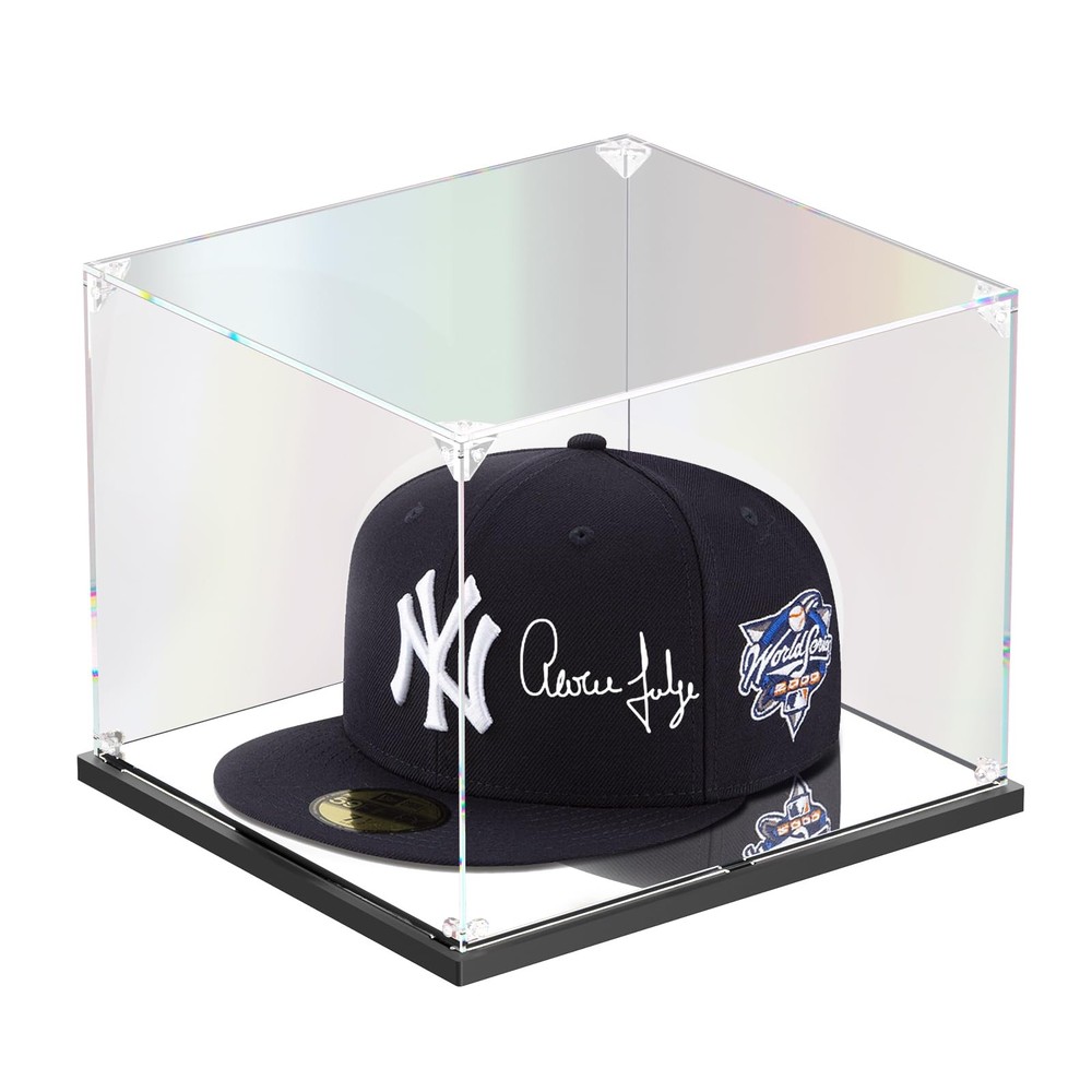 Hat Display Case, Clear Acrylic Hat Box with Mirror Base, Display Case for Baseb