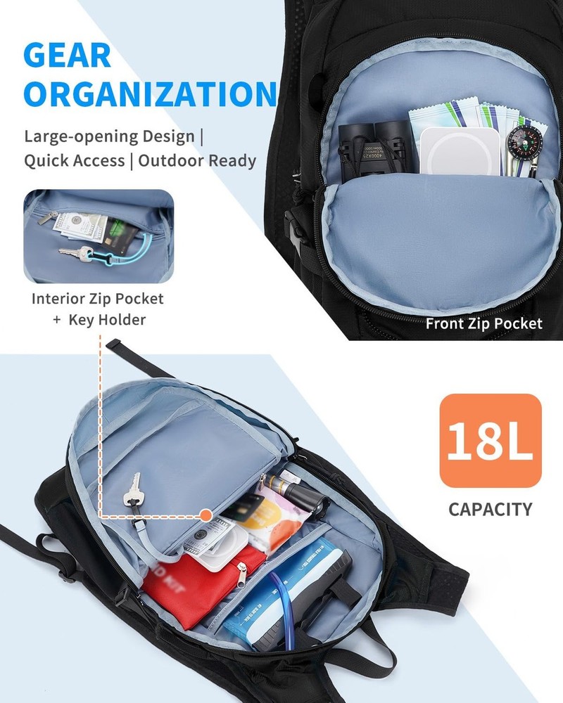 Blue Quartz Hydration Backpack with 2L Water Bladder, 18L Hiking Backpack for...
