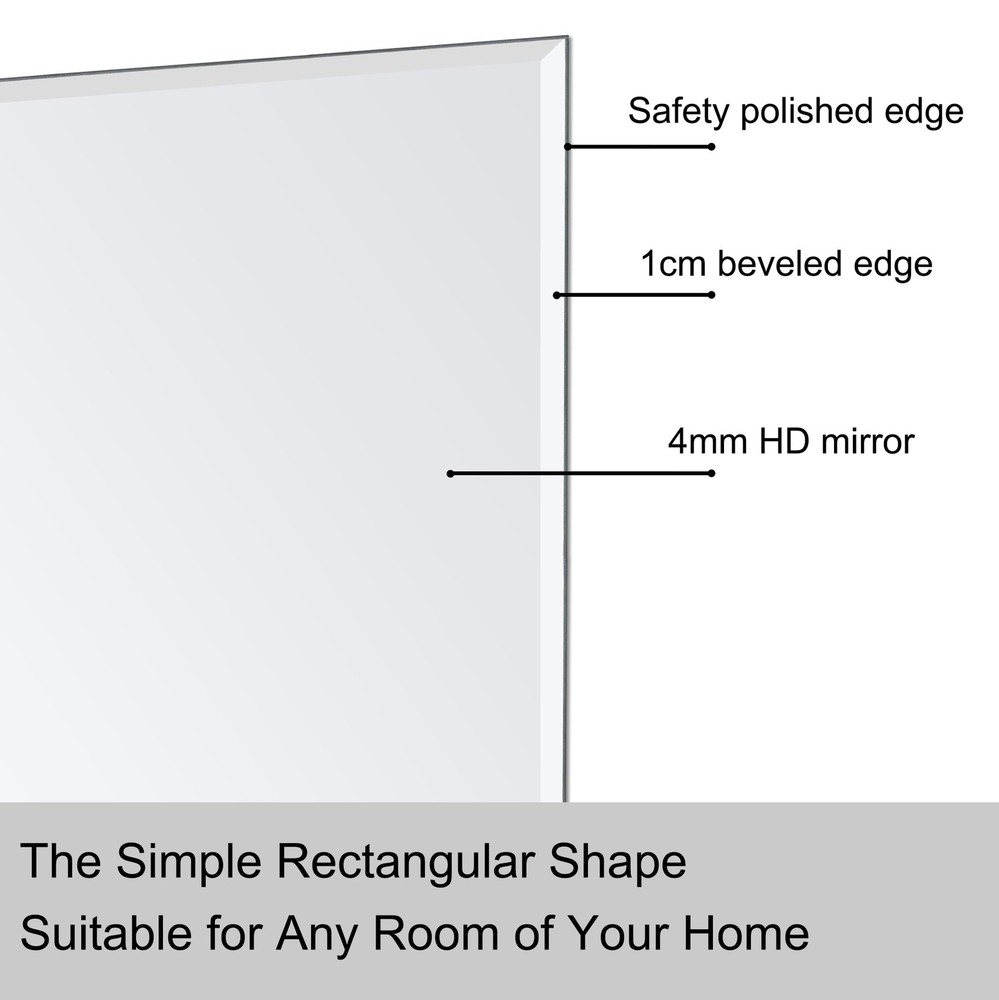 Ruomeng Rectangle Wall Mirror Frameless Mirror 16” x 24" Beveled Edge Mirr
