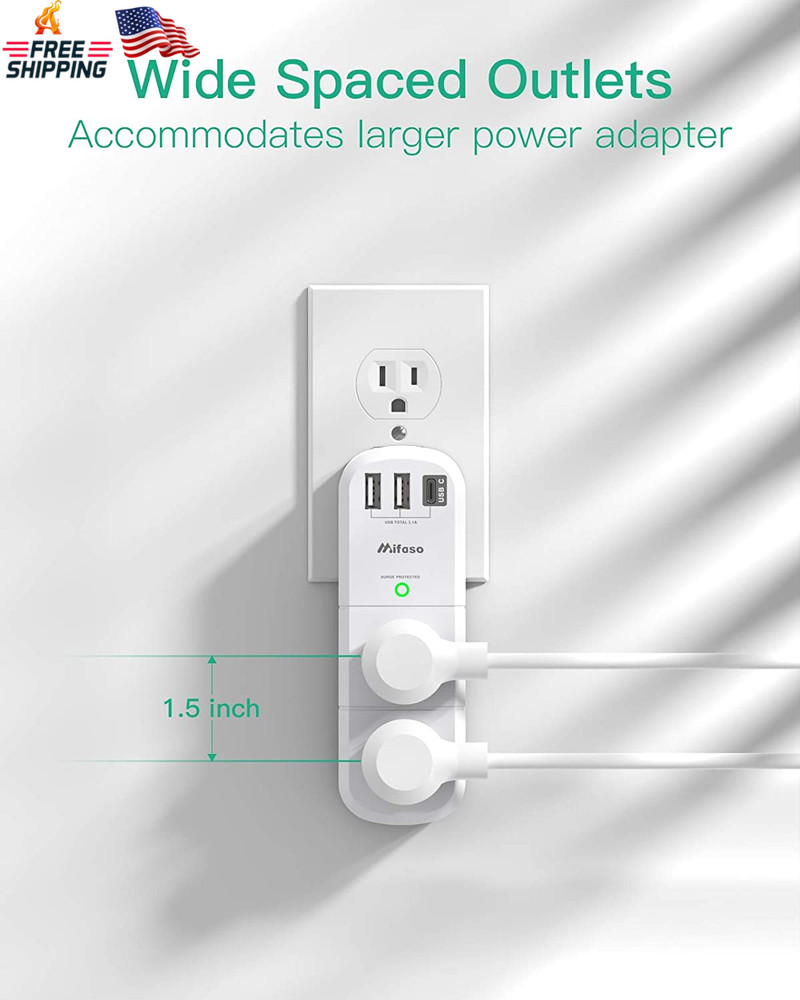 Outlet Extender with Rotating Plug, Mifaso Surge Protector 6 AC Multi Plug Wall