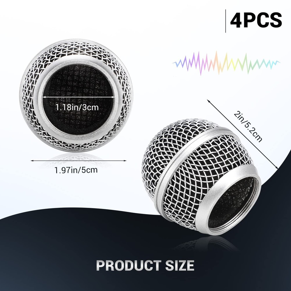 4PCS Microphone Head Replace, Grille Mic Replacement Ball Head, Microphone Gr...