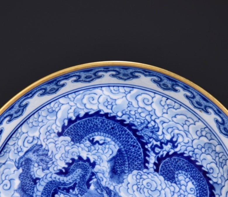 6.6''YongZheng Marked Blue white Porcelain dragon loong beast Tray Dish Plate