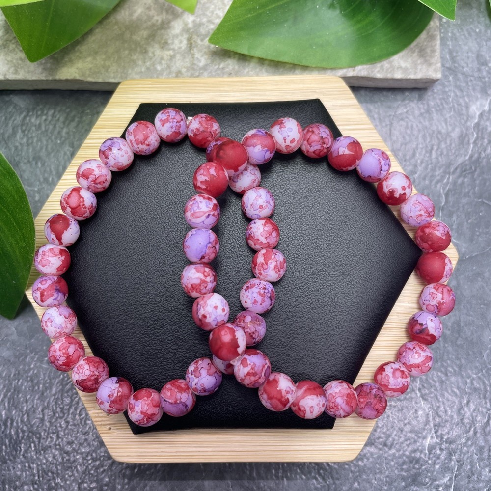 2 PC Handmade Bead Beaded Stackable 6.5” Plus Stretch Bracelet New C1547