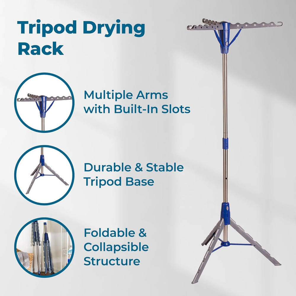 Tripod Clothes Drying Rack, Blue