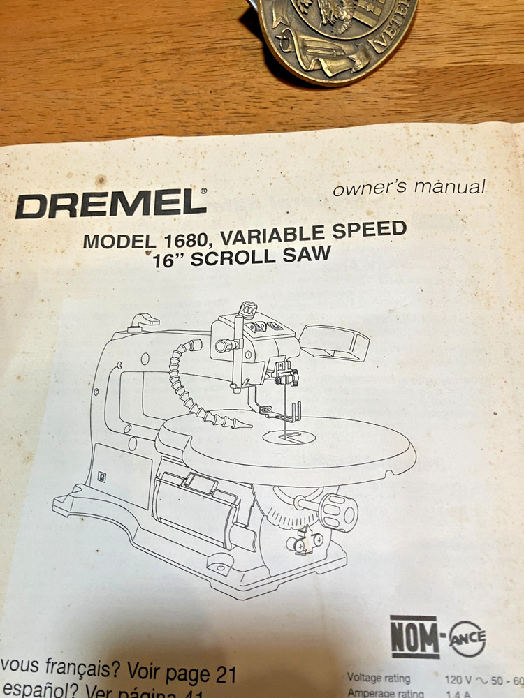DREMEL MOD. 1680 VARIABLE SPEED 16" SCROLL SAW OWNERS MANUAL ONLY