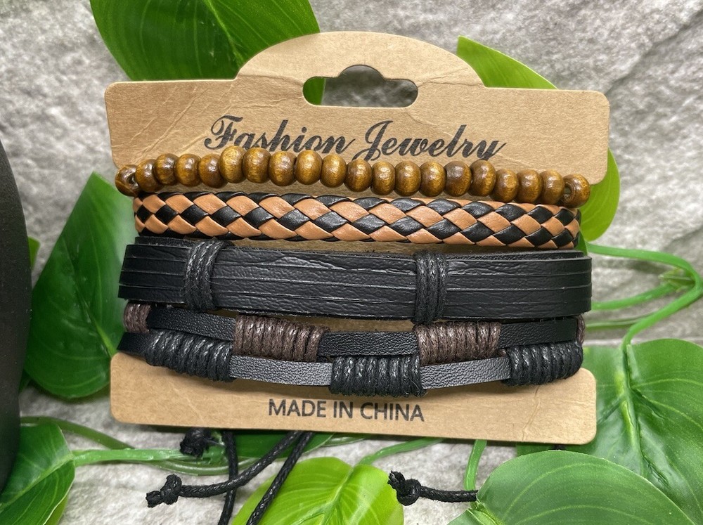 4 PC Leather Punk Bracelet Stackable Adjustable Tie New Free Ship B2782