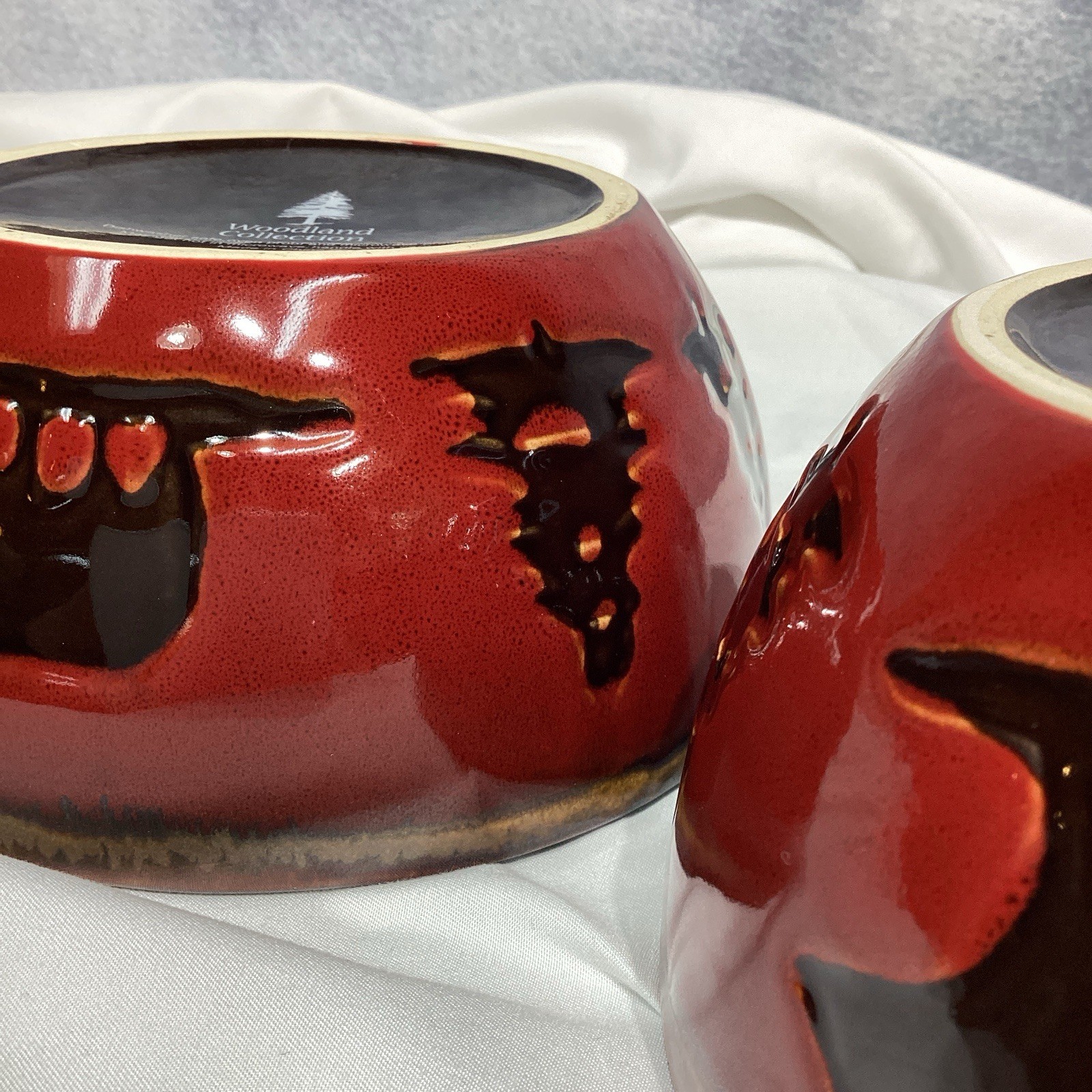 Lot 2 Woodland Red Home Studio 6” Soup Cereal Bowls Bear Pine Trees