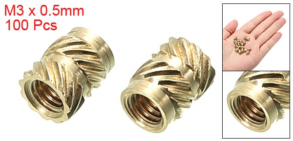 100 Pcs M3 Threaded Inserts Metric Knurled Nuts Brass Heat-Set Inserts