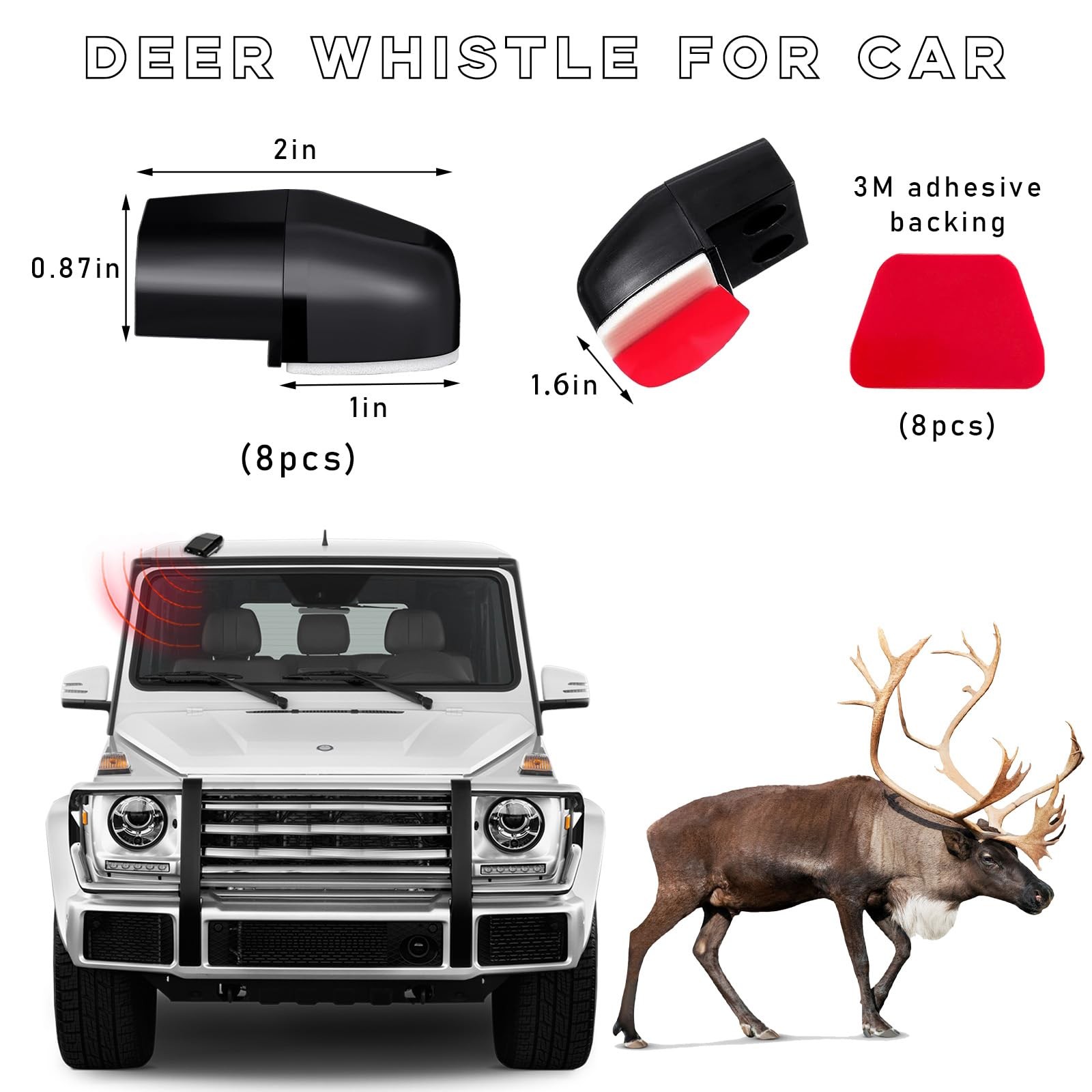 8 Pcs Deer Deer Whistles Warning Whistle for Cars, Motorcycles, Trucks, RVs- NEW