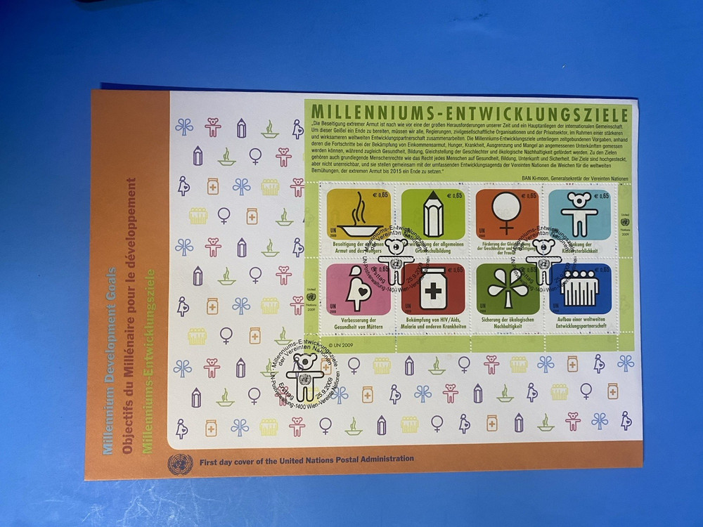 2009 UN LARGE FIRST DAY COVER  MILLENNIUM DEVELOPMENT GOALS