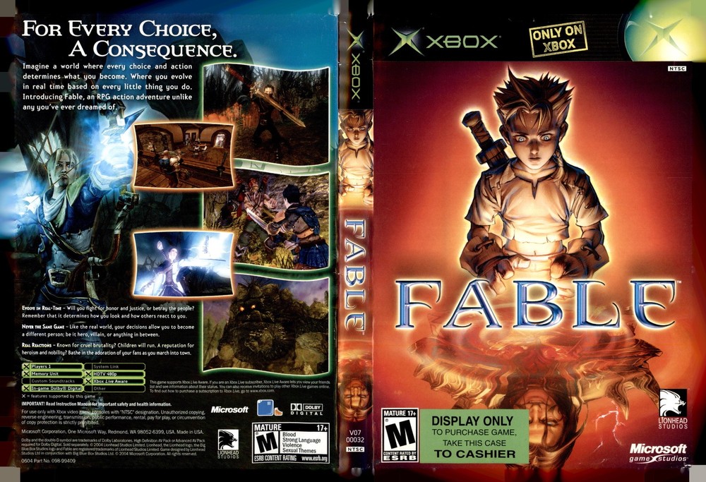 Fable Microsoft Xbox Art No Game Insert Only Used Condition