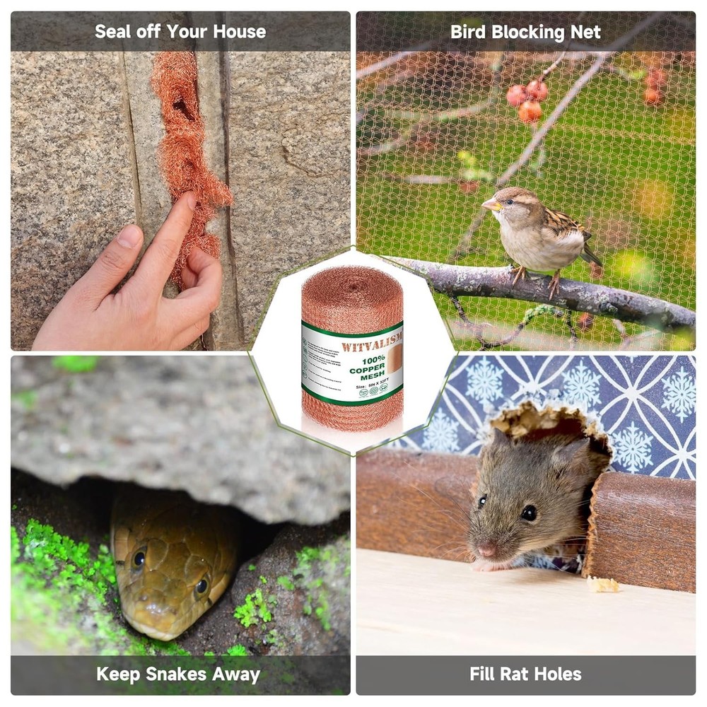 Copper Mesh Rodent Control, 5In X 32Ft Copper Wool for Hole Blocking