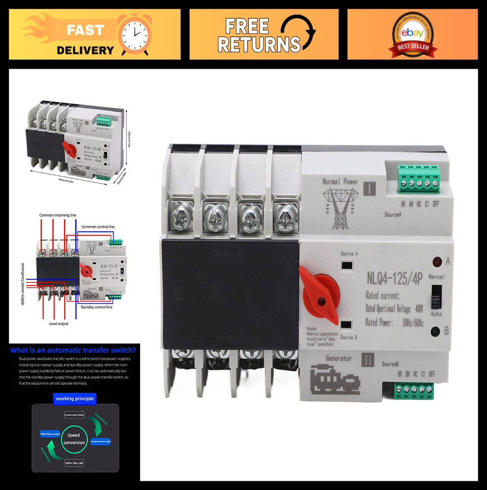 Dual Power Automatic Transfer Switch 100A 400V, Generator Changeover Switch, UPS