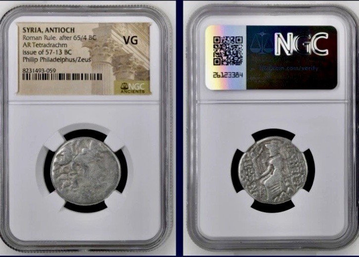 Silver Tetradrachm 57BC-13BC Philip Philadelphus Antioch Roman Rule NGC Graded