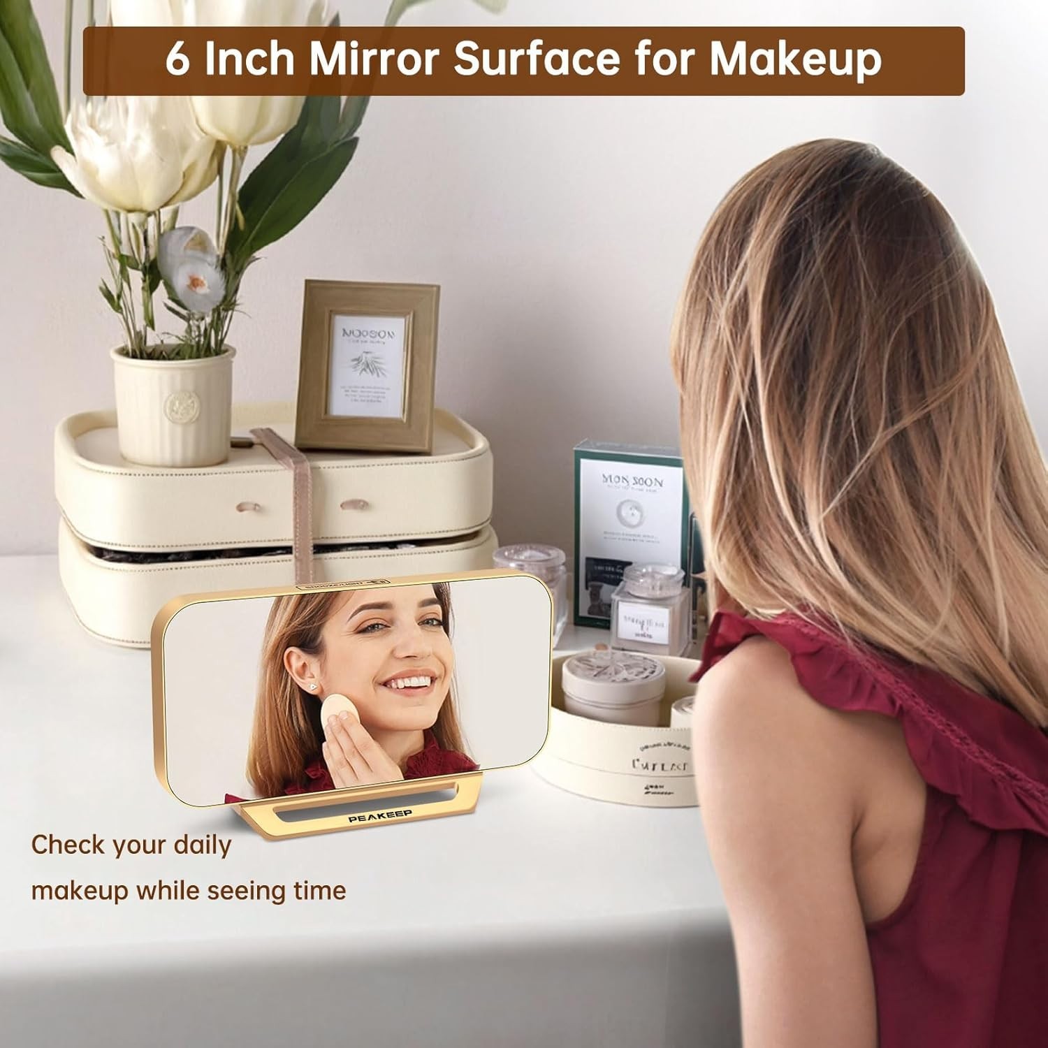 Minimalist Digital Alarm Clock - Stylish Mirror Design with 6 Brightness Levels