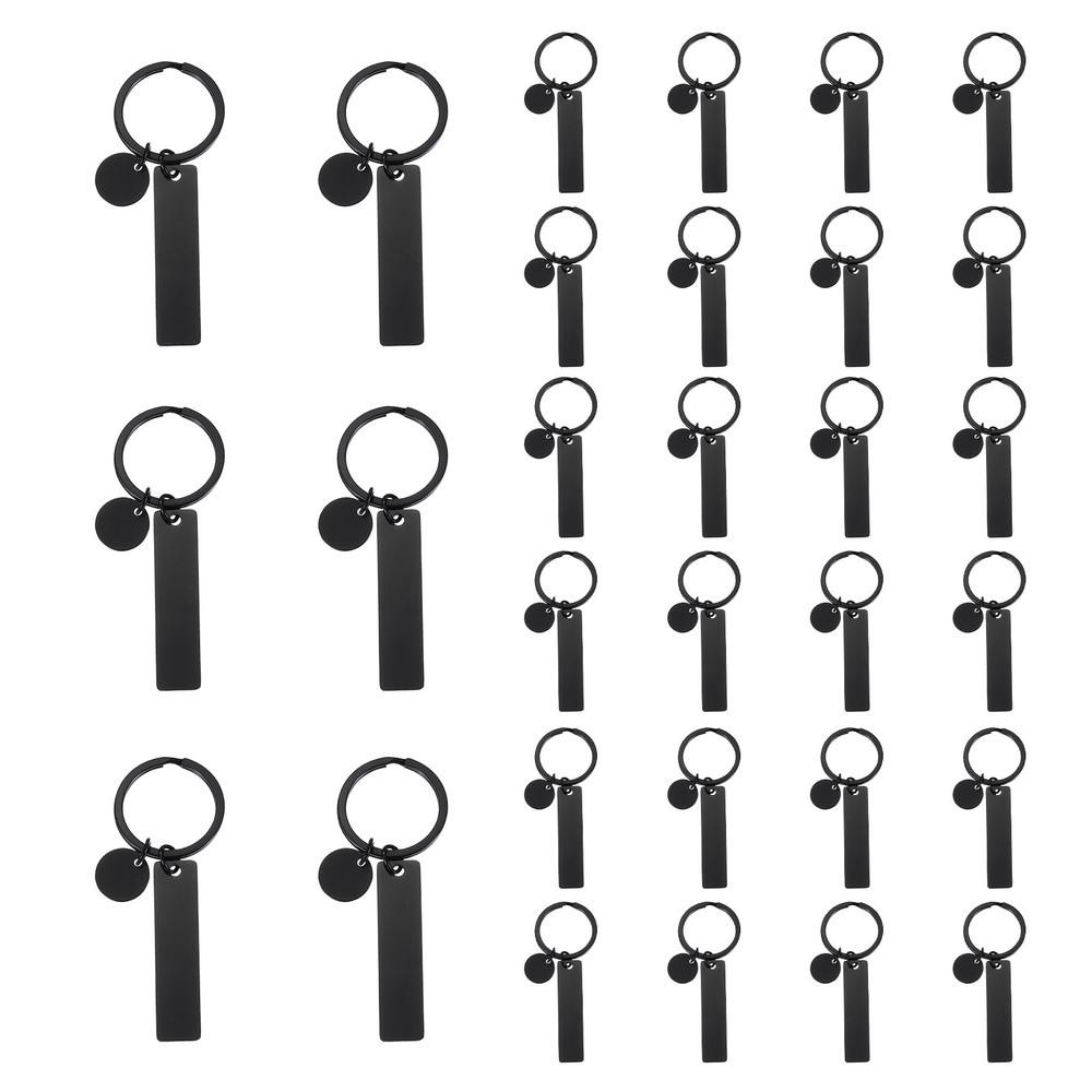 30Pcs Metal Engraving Keychain Blanks, Black(Rectangular)