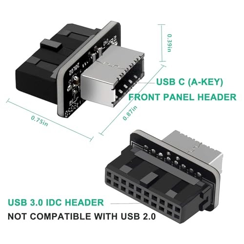 USB Front Panel Adapter, Vertical USB C Header Adapter, USB 3.1 Type-E Key-A