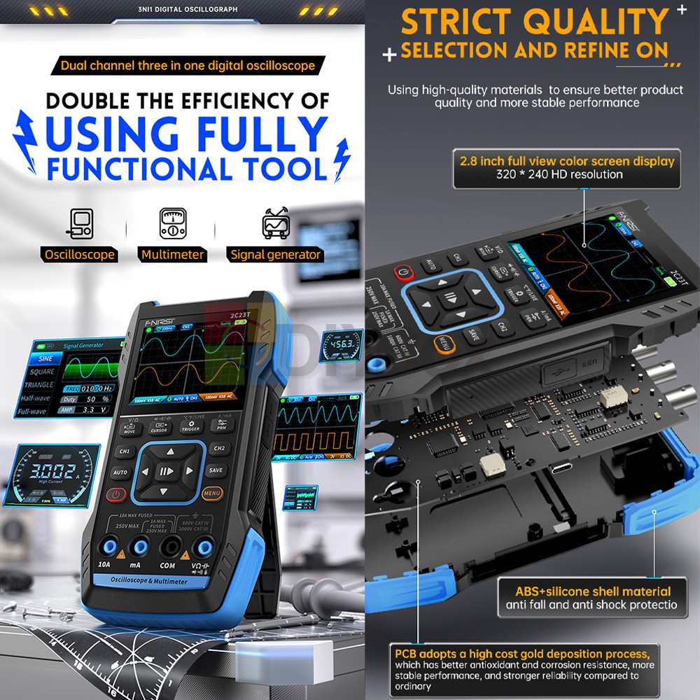 FNIRSI 2C23T Handheld Digital Oscilloscope /Multimeter Function Signal Generator