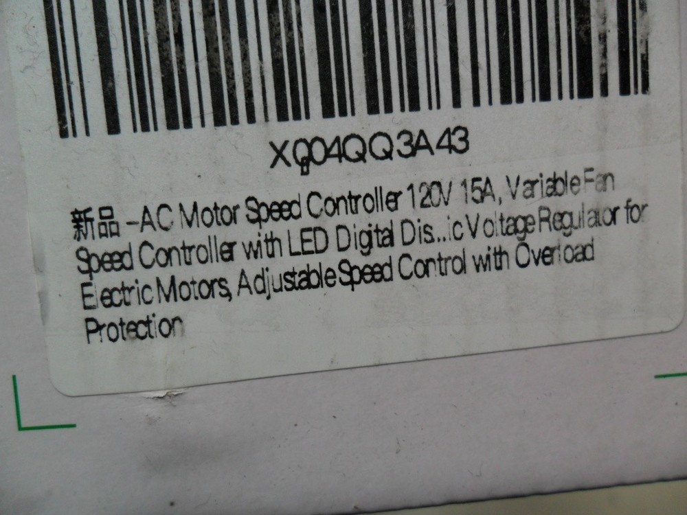 AC Motor Variable Speed Controller 120V 15A 4000W & Overload Protection Switch