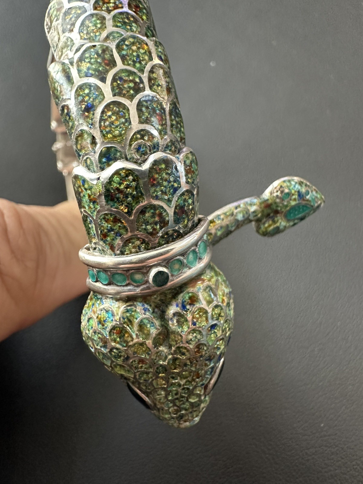 Margot de Taxco Enameled Sterling Silver Serpent Bracelet Mid-Century Modern