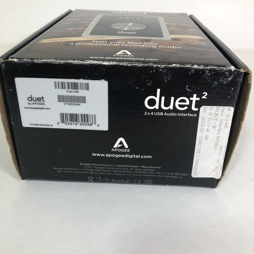 Apogee Duet 2 USB 2 x 4 Audio Interface Mac Remote Record Logic ProTools Studio
