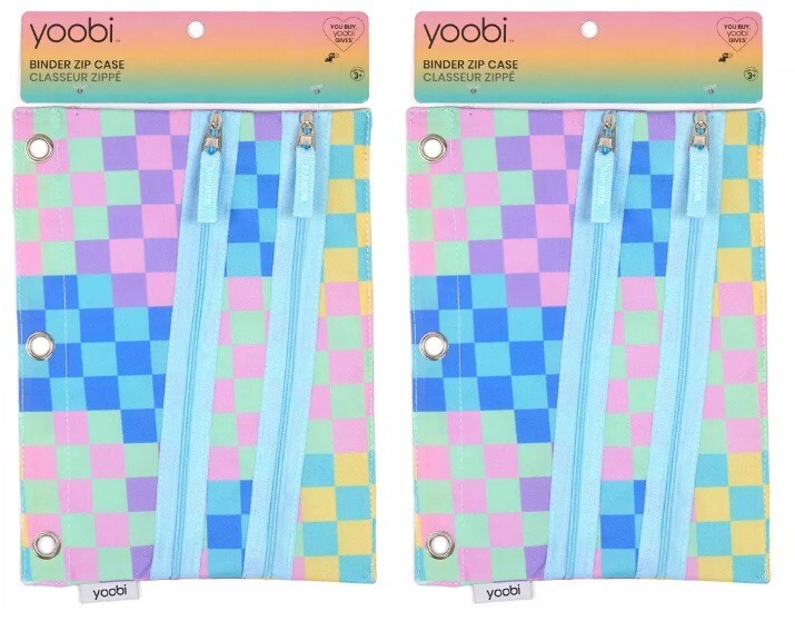 2 Pack Double Zip Binder Pencil Case Multicolor Checkered Yoobi